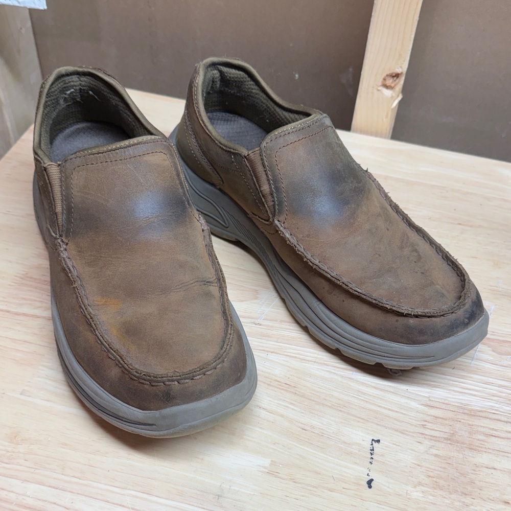 Skechers  Men's Brown Leather Slip-On Shoes